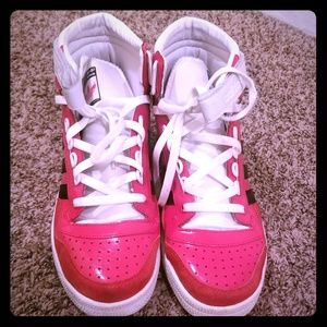 Red Adidas suede & patent leather